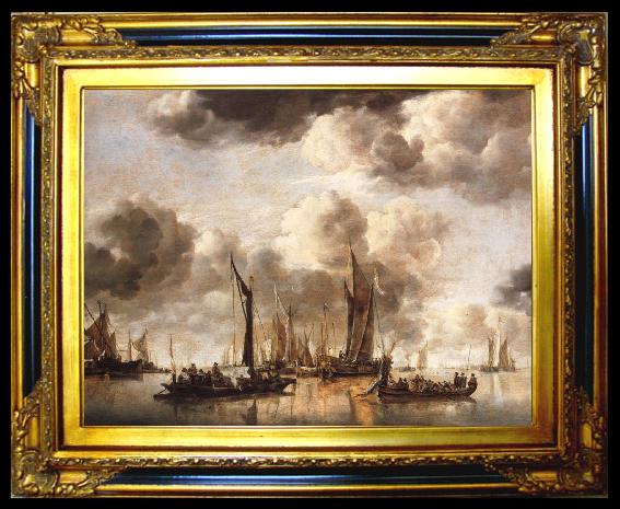 framed  Jan van de Cappelle A Dutch Yacht Firing a Salute as a Barge Pulls Away and Many Small vessels at Anchor, Ta015-2